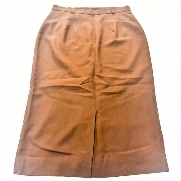 Talbots A-Line Midi Chocolate Brown Worsted Wool Skirt Front Slit Size 14 - Picture 2 of 5